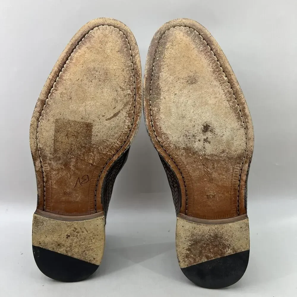 Mezlan Woven Perforated Penny Loafers Men Size 11 M Brown Leather Dress Shoes